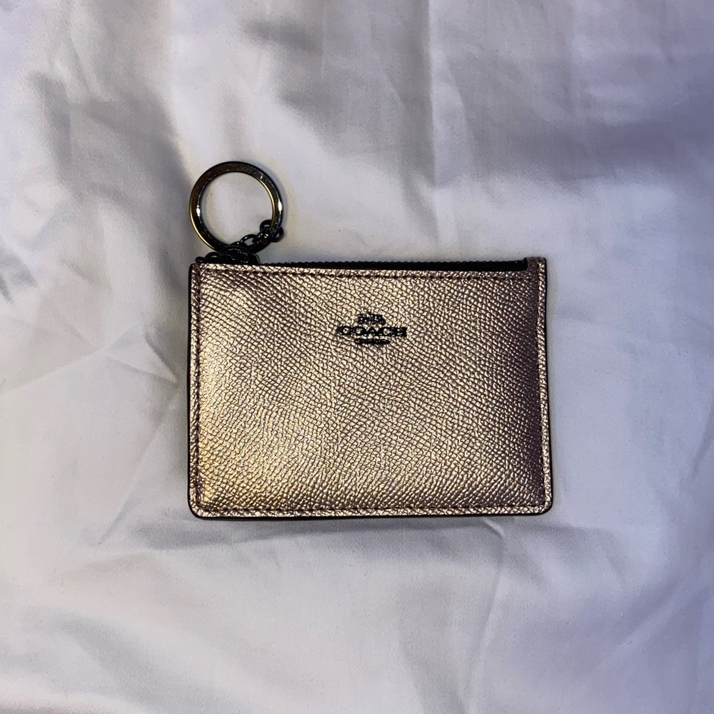 Coach Mini Skinny ID Case Leather Wallet Gold New